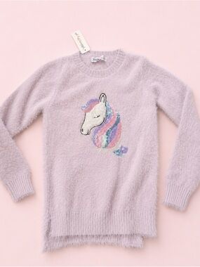 Philosophy Lilac Fuzzy Sweater with Sequin Unicorn